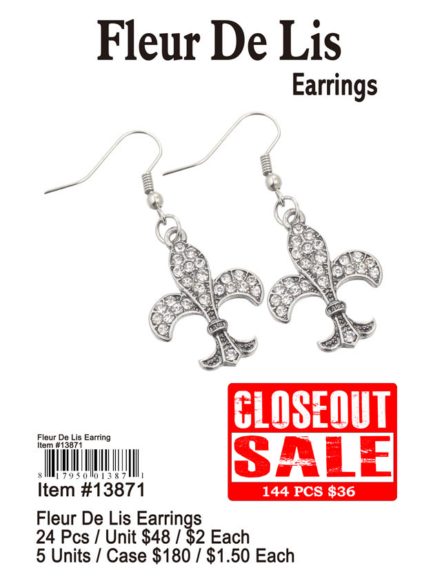 Fluer De Lis Earrings - Closeout 144 Pcs.